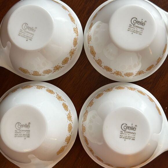 4 Vtg Corelle Butterfly Gold Hook Handle Coffee Tea Cup 6oz Stackable 70s MCM - Picture 5 of 10